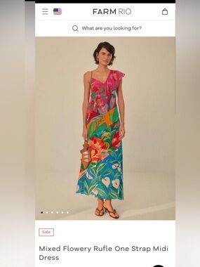 Mixed Flowery One Strap MIDI, farm Rio dress, M.